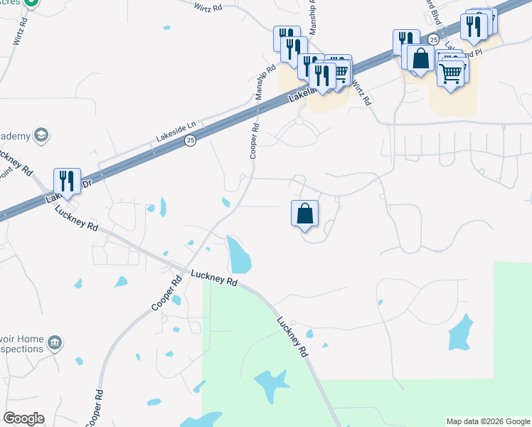 map of restaurants, bars, coffee shops, grocery stores, and more near 5 Fern Cove in Flowood