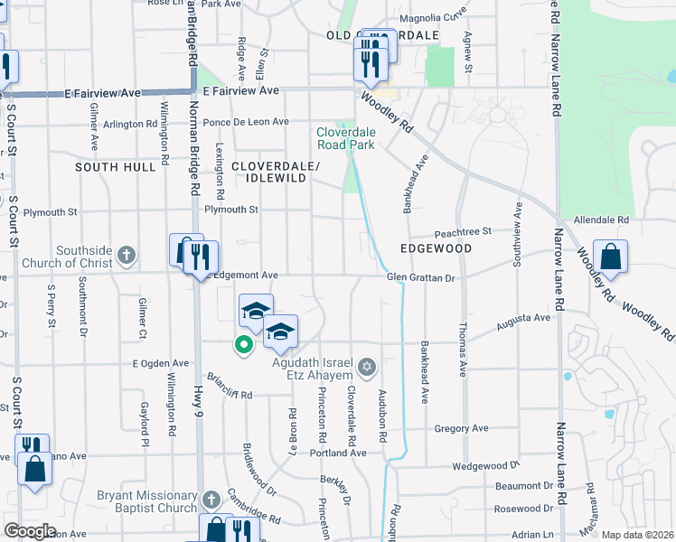 map of restaurants, bars, coffee shops, grocery stores, and more near 812 East Edgemont Avenue in Montgomery