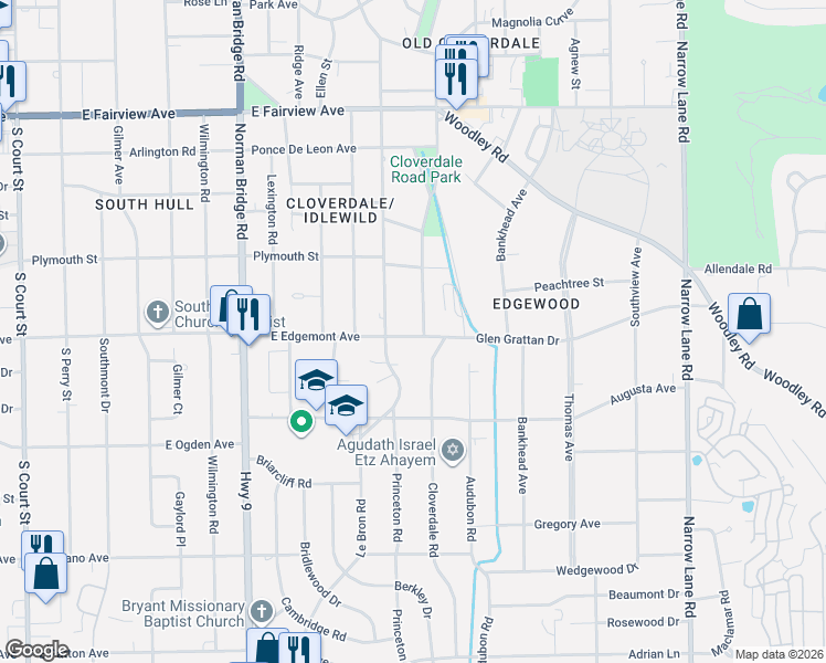 map of restaurants, bars, coffee shops, grocery stores, and more near 812 East Edgemont Avenue in Montgomery