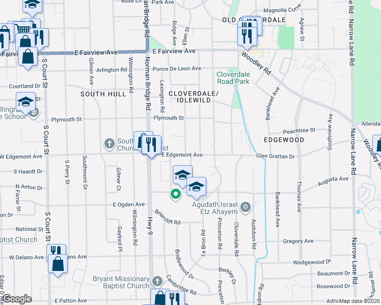 map of restaurants, bars, coffee shops, grocery stores, and more near 640 East Edgemont Avenue in Montgomery