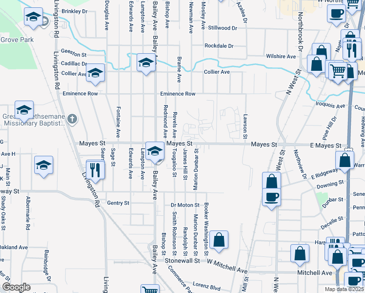map of restaurants, bars, coffee shops, grocery stores, and more near 3257 James Hill Street in Jackson