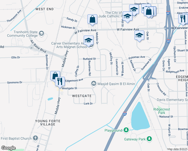 map of restaurants, bars, coffee shops, grocery stores, and more near 2642 West Edgemont Avenue in Montgomery