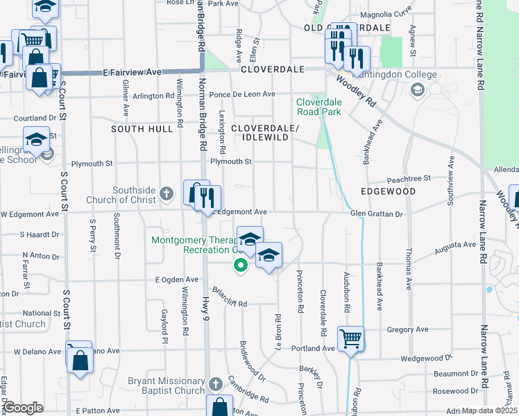 map of restaurants, bars, coffee shops, grocery stores, and more near 3485 Wellington Road in Montgomery