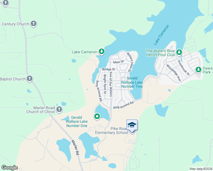 map of restaurants, bars, coffee shops, grocery stores, and more near 39 Bright Spot Street in Pike Road