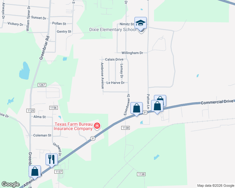 map of restaurants, bars, coffee shops, grocery stores, and more near 5836 Deauville Street in Tyler