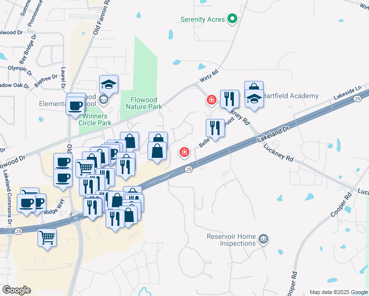 map of restaurants, bars, coffee shops, grocery stores, and more near 108 Belle Meade Point in Flowood