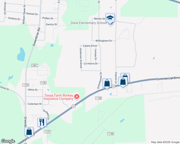 map of restaurants, bars, coffee shops, grocery stores, and more near 5836 Deauville Street in Tyler