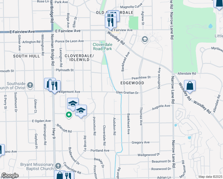 map of restaurants, bars, coffee shops, grocery stores, and more near 1015 Glen Grattan Drive in Montgomery