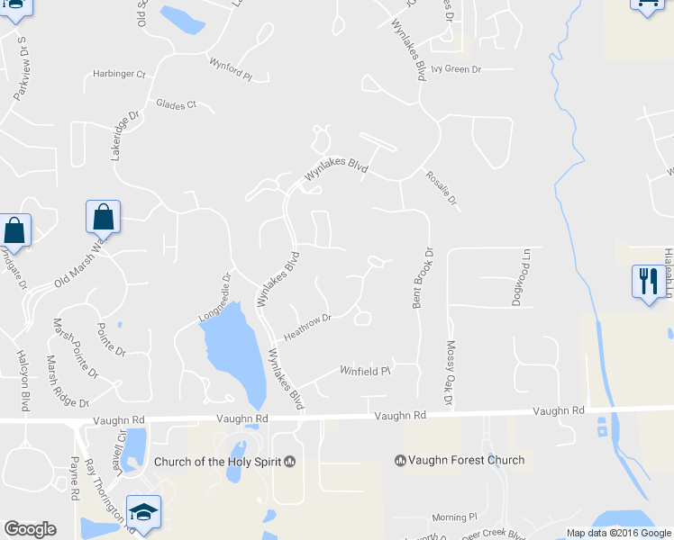 map of restaurants, bars, coffee shops, grocery stores, and more near 8200 Heathrow Place in Montgomery