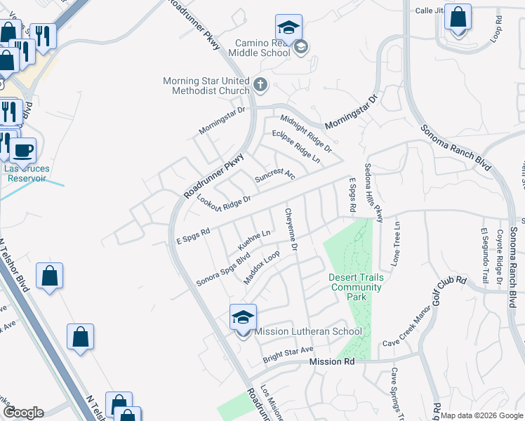 map of restaurants, bars, coffee shops, grocery stores, and more near East Springs Road in Las Cruces