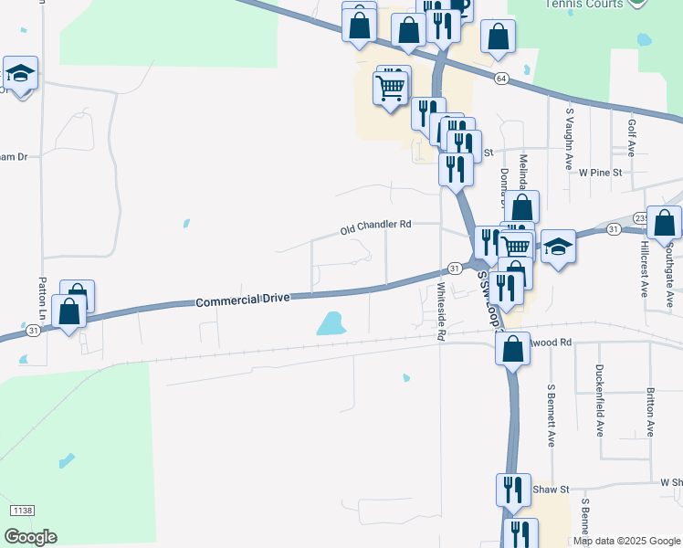 map of restaurants, bars, coffee shops, grocery stores, and more near 4071-4299 Chandler Highway in Tyler