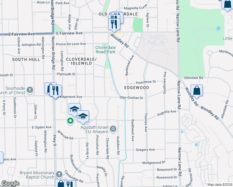 map of restaurants, bars, coffee shops, grocery stores, and more near 1015 Glen Grattan Drive in Montgomery