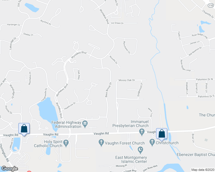 map of restaurants, bars, coffee shops, grocery stores, and more near 9660 Bent Brook Drive in Montgomery