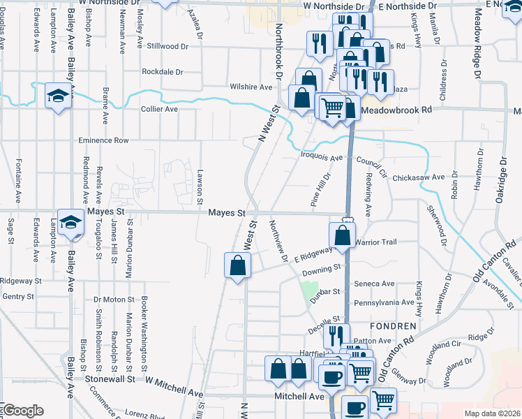 map of restaurants, bars, coffee shops, grocery stores, and more near 3961 North West Street in Jackson