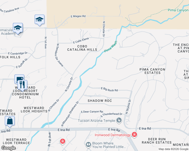 map of restaurants, bars, coffee shops, grocery stores, and more near 1327 East Desert Garden Drive in Tucson