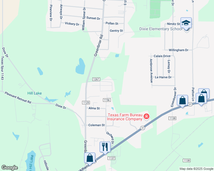 map of restaurants, bars, coffee shops, grocery stores, and more near 12556 Vinson Circle in Tyler