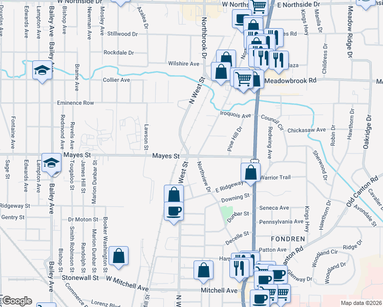 map of restaurants, bars, coffee shops, grocery stores, and more near 3961 North West Street in Jackson