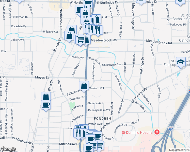 map of restaurants, bars, coffee shops, grocery stores, and more near 4018 Redwing Avenue in Jackson