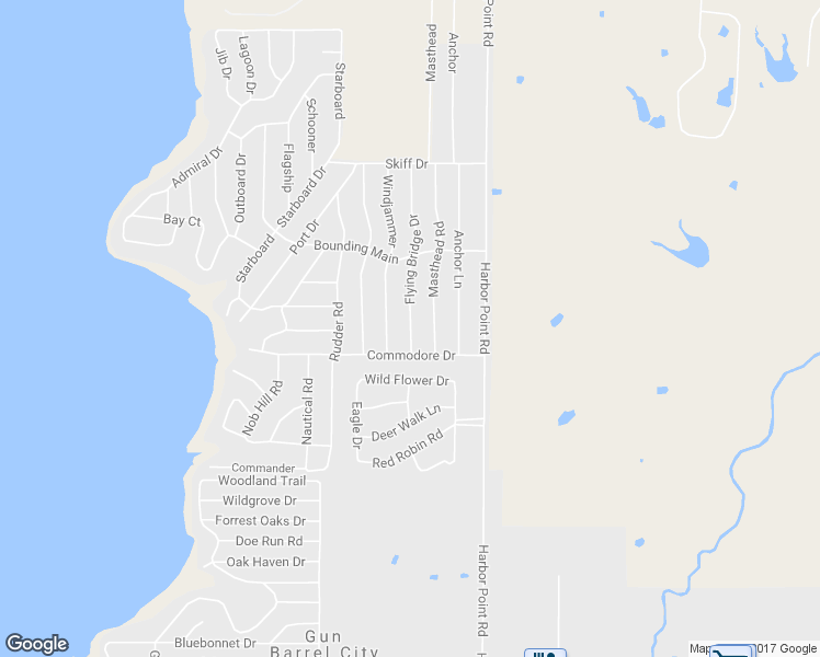 map of restaurants, bars, coffee shops, grocery stores, and more near 223 Flying Bridge Drive in Gun Barrel City