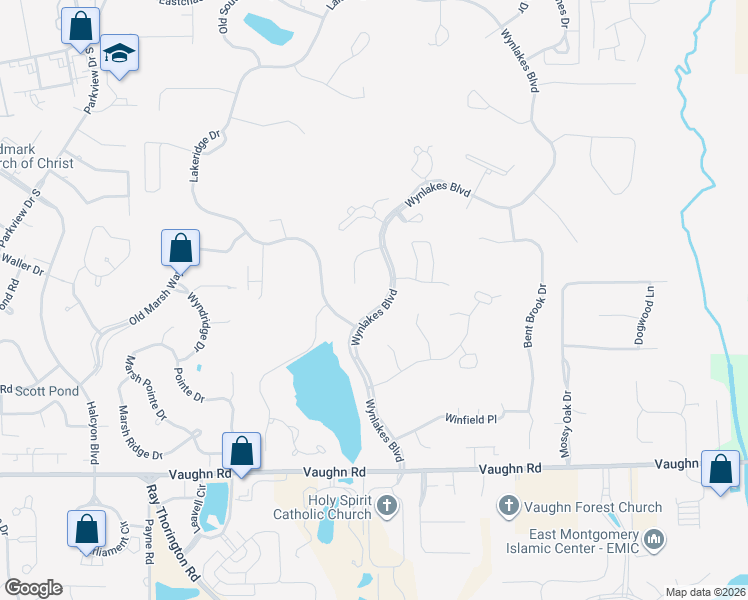 map of restaurants, bars, coffee shops, grocery stores, and more near 8157-8199 Wynlakes Boulevard in Montgomery