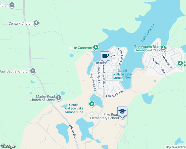 map of restaurants, bars, coffee shops, grocery stores, and more near 76 Ring Around Road in Pike Road