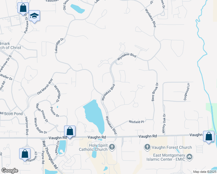 map of restaurants, bars, coffee shops, grocery stores, and more near 8157-8199 Wynlakes Boulevard in Montgomery