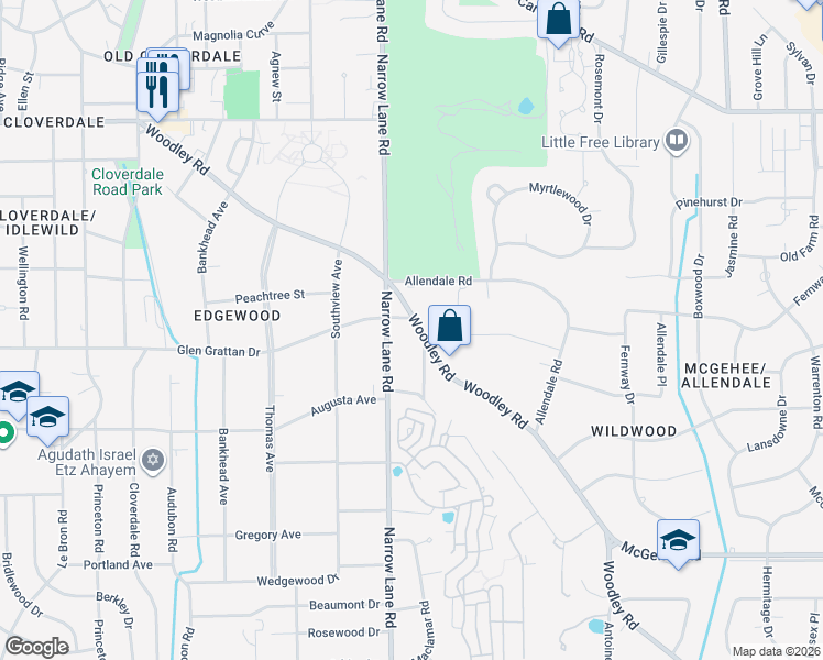 map of restaurants, bars, coffee shops, grocery stores, and more near 3310 Dartmouth Circle in Montgomery