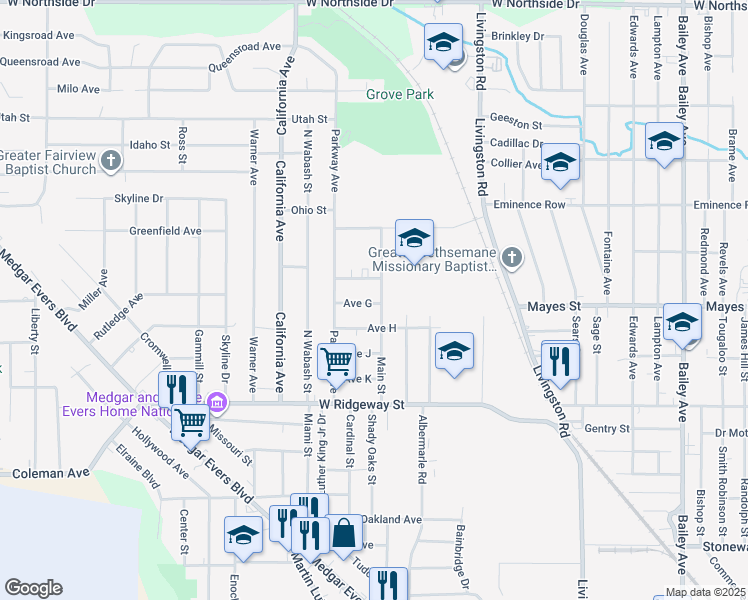 map of restaurants, bars, coffee shops, grocery stores, and more near 3744 Main Street in Jackson