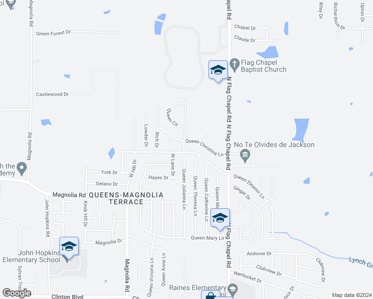 map of restaurants, bars, coffee shops, grocery stores, and more near 5446 Queen Eleanor Lane in Jackson