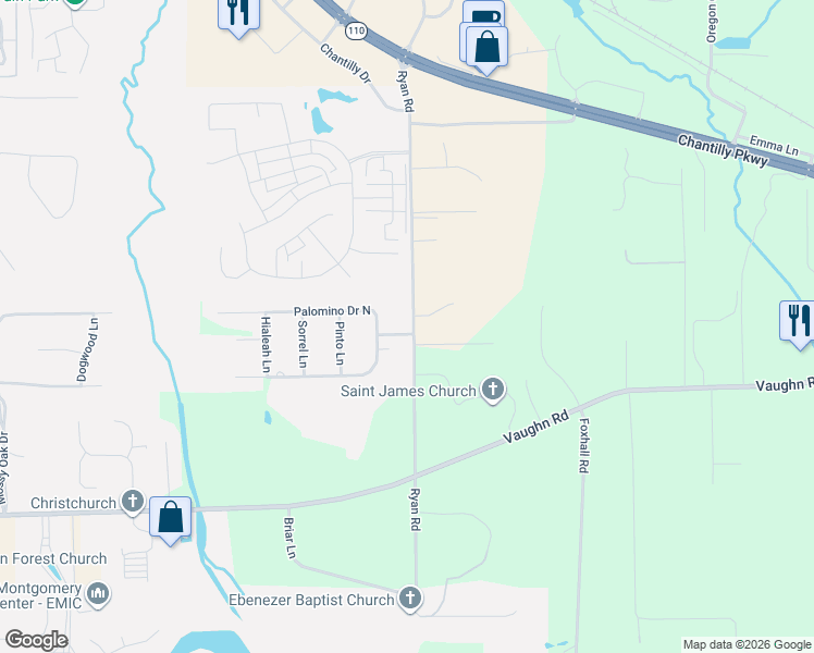 map of restaurants, bars, coffee shops, grocery stores, and more near 8366 Ryan Road in Montgomery
