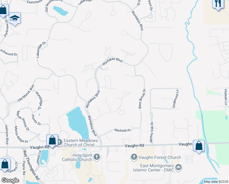 map of restaurants, bars, coffee shops, grocery stores, and more near 9431 Huntingdon Court in Montgomery