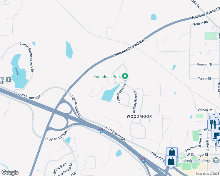 map of restaurants, bars, coffee shops, grocery stores, and more near 107 Burnt Leaf Way in Clinton