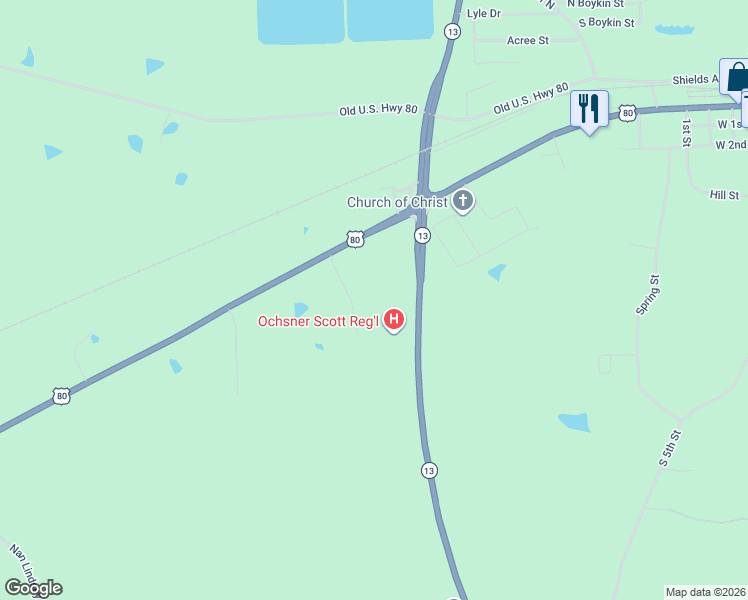 map of restaurants, bars, coffee shops, grocery stores, and more near 235 Mississippi 13 in Morton