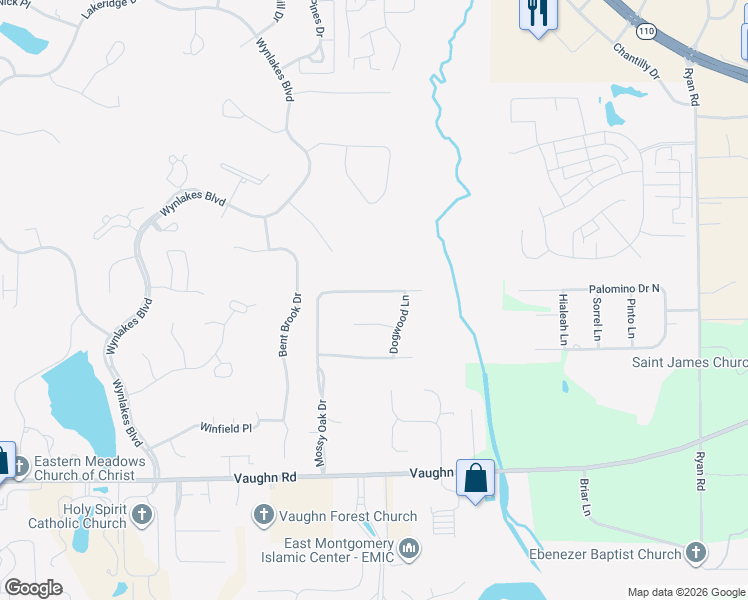 map of restaurants, bars, coffee shops, grocery stores, and more near 8018 Mossy Oak Drive in Montgomery