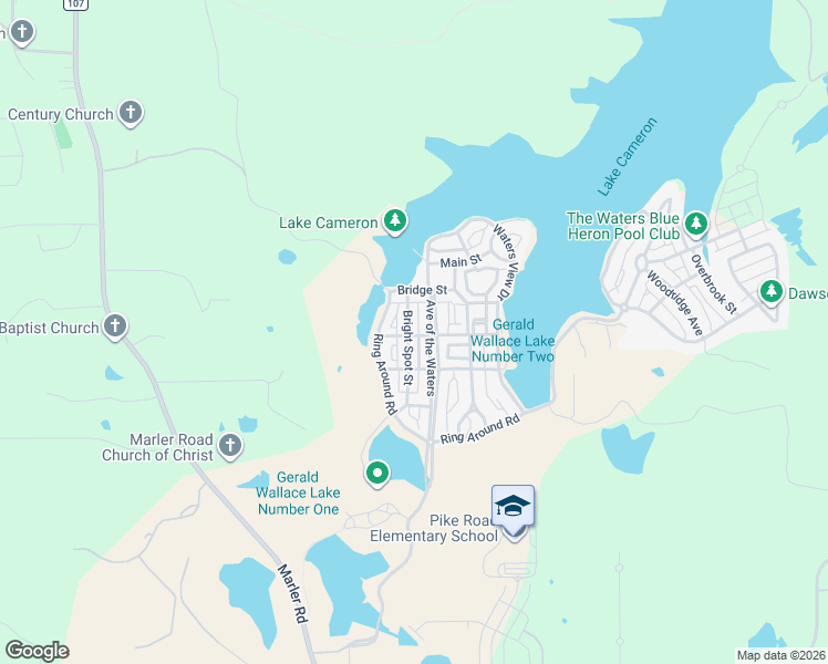 map of restaurants, bars, coffee shops, grocery stores, and more near 83 Bright Spot Street in Pike Road