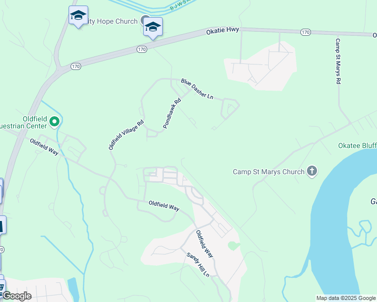 map of restaurants, bars, coffee shops, grocery stores, and more near 58 Okatie Bluff Road in Okatie