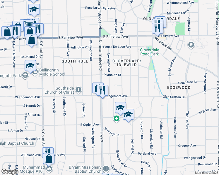 map of restaurants, bars, coffee shops, grocery stores, and more near 3339 Lexington Road in Montgomery