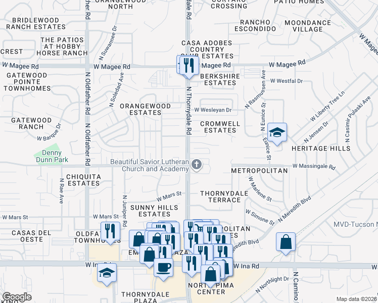 map of restaurants, bars, coffee shops, grocery stores, and more near 3761 West Enfield Place in Tucson