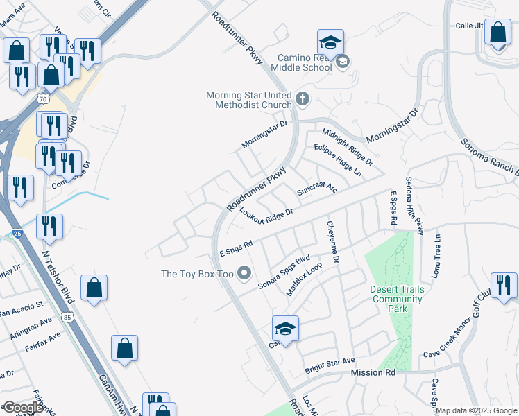 map of restaurants, bars, coffee shops, grocery stores, and more near 2835 Scenic Ridge Loop in Las Cruces