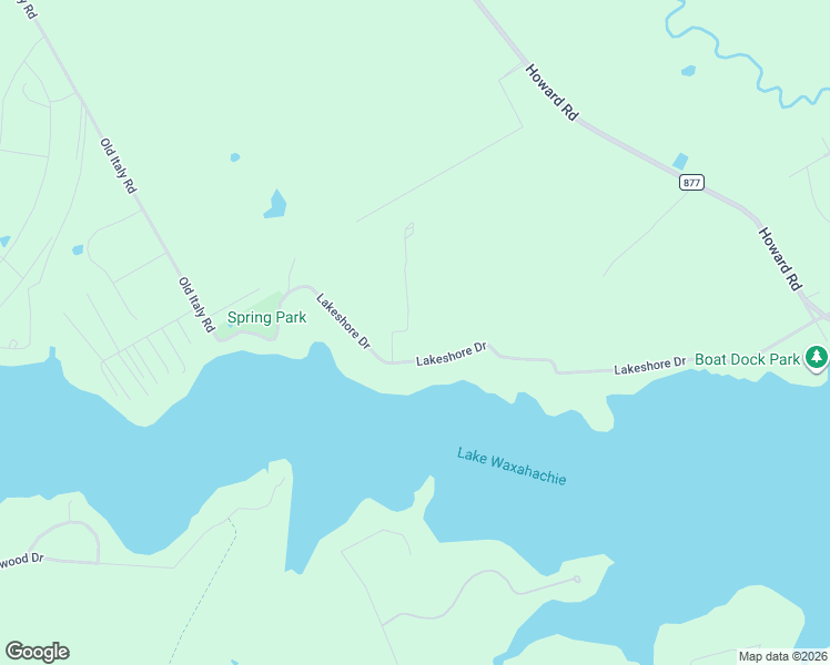 map of restaurants, bars, coffee shops, grocery stores, and more near 220 Lakeshore Drive in Waxahachie
