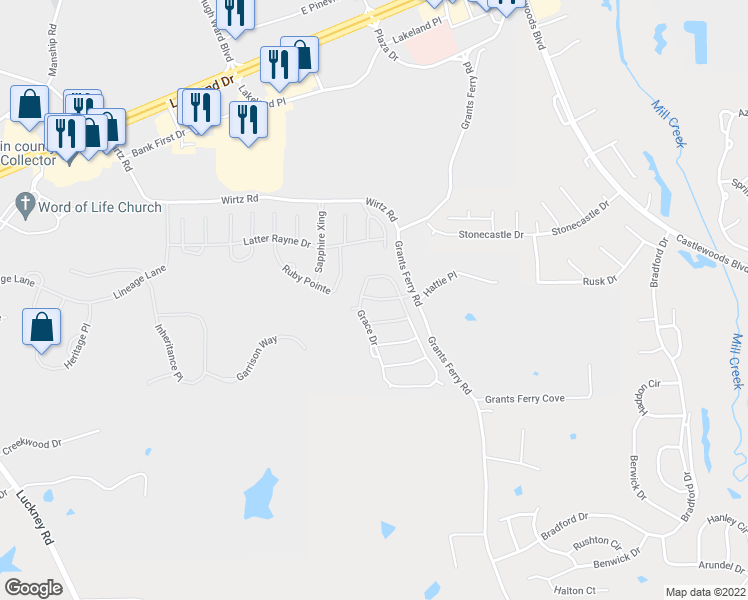 map of restaurants, bars, coffee shops, grocery stores, and more near 909 Abundance Place in Flowood