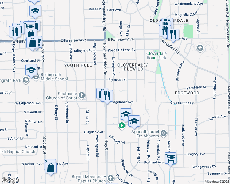 map of restaurants, bars, coffee shops, grocery stores, and more near 3339 Lexington Road in Montgomery
