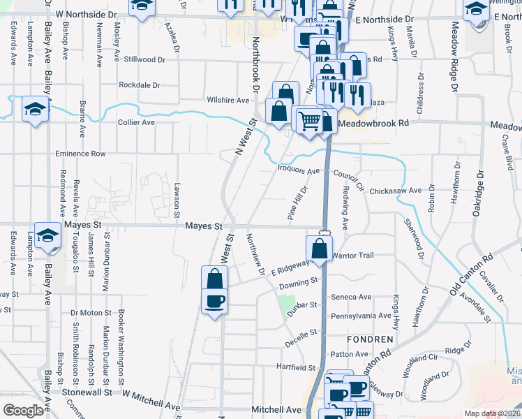 map of restaurants, bars, coffee shops, grocery stores, and more near 3829 Northview Drive in Jackson
