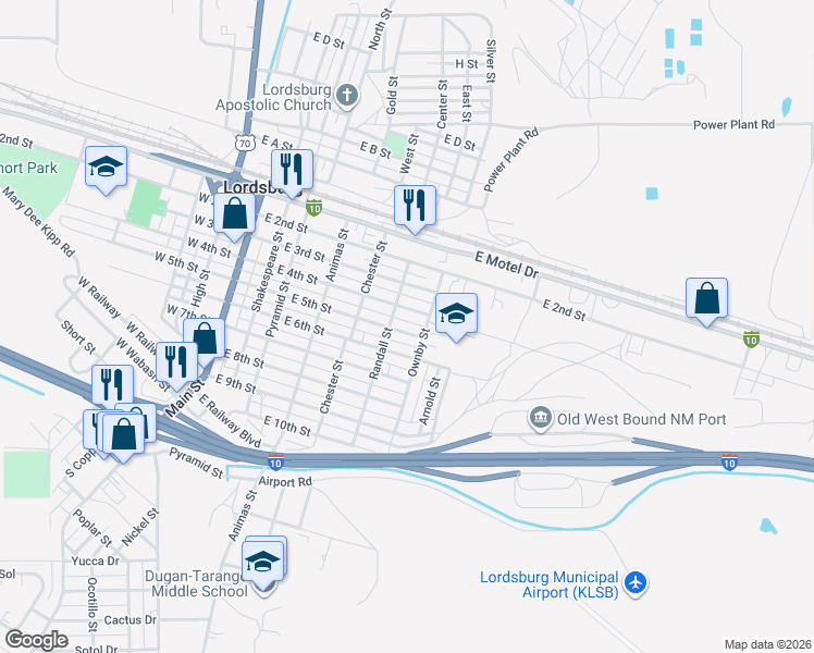 map of restaurants, bars, coffee shops, grocery stores, and more near 450-498 Randall Street in Lordsburg
