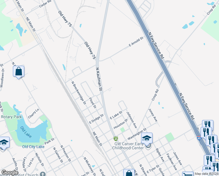 map of restaurants, bars, coffee shops, grocery stores, and more near 2000 North Kaufman Street in Ennis