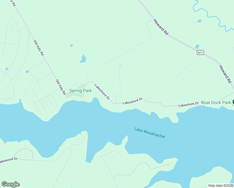 map of restaurants, bars, coffee shops, grocery stores, and more near 220 Lakeshore Drive in Waxahachie