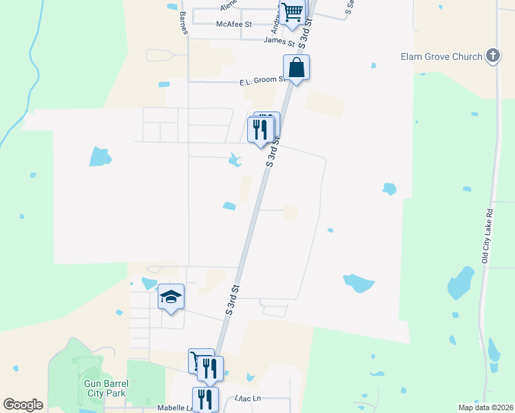 map of restaurants, bars, coffee shops, grocery stores, and more near 1504 South 3rd Street in Mabank