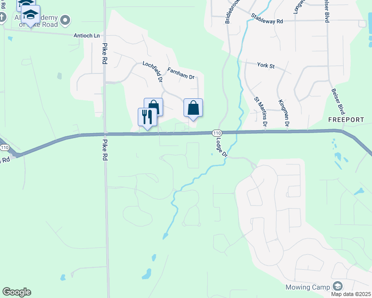 map of restaurants, bars, coffee shops, grocery stores, and more near 400 Melison Drive in Pike Road