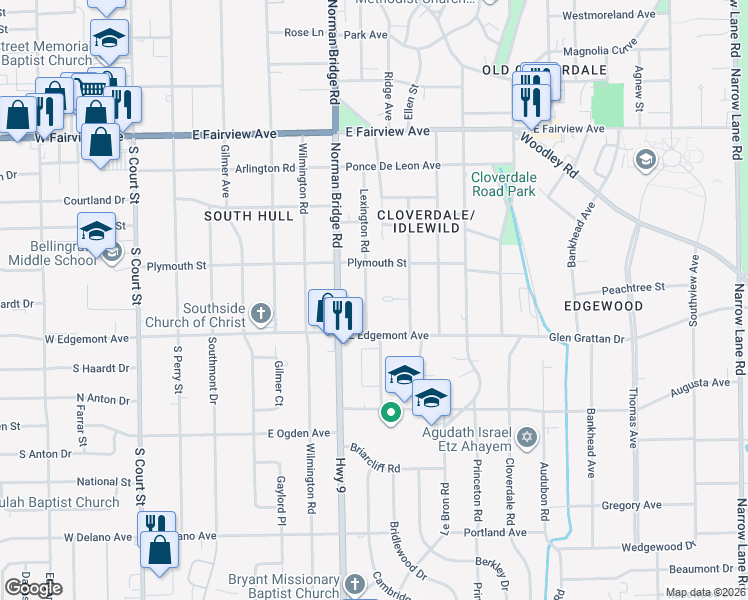map of restaurants, bars, coffee shops, grocery stores, and more near 3339 Lexington Road in Montgomery