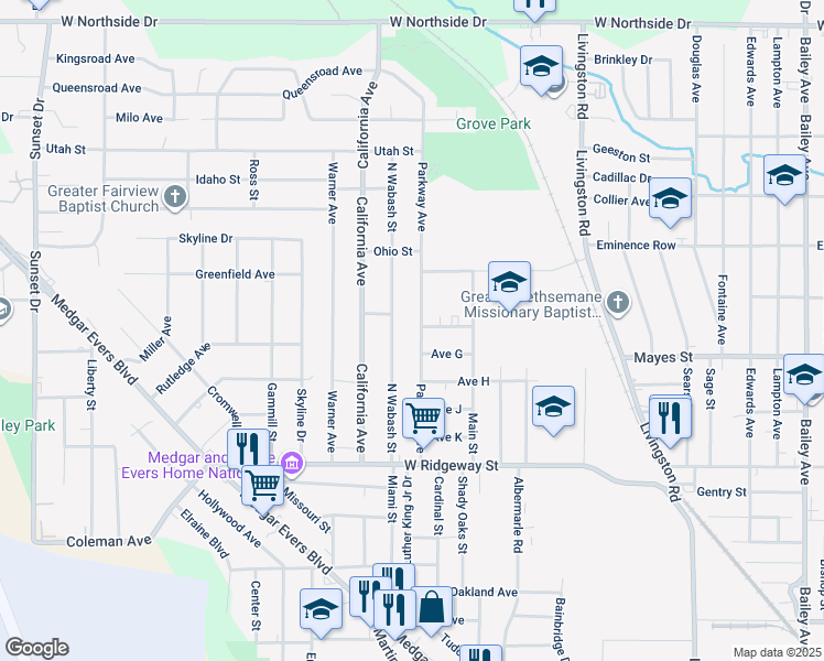 map of restaurants, bars, coffee shops, grocery stores, and more near 3858 North Wabash Street in Jackson